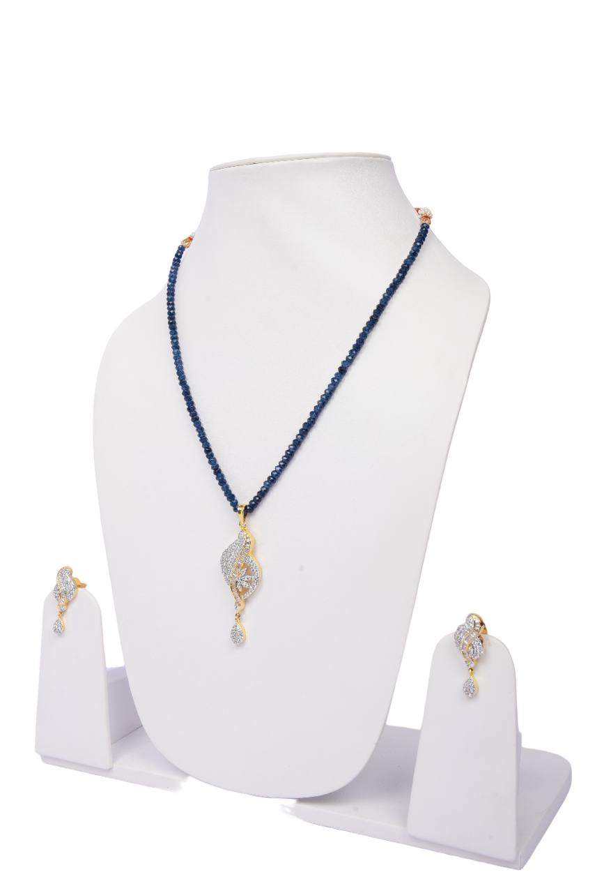 Namokriti Elegant Blue Beaded Pendant Set for Women | Gold & Silver Finish Jewellery for Festive & Daily Wear